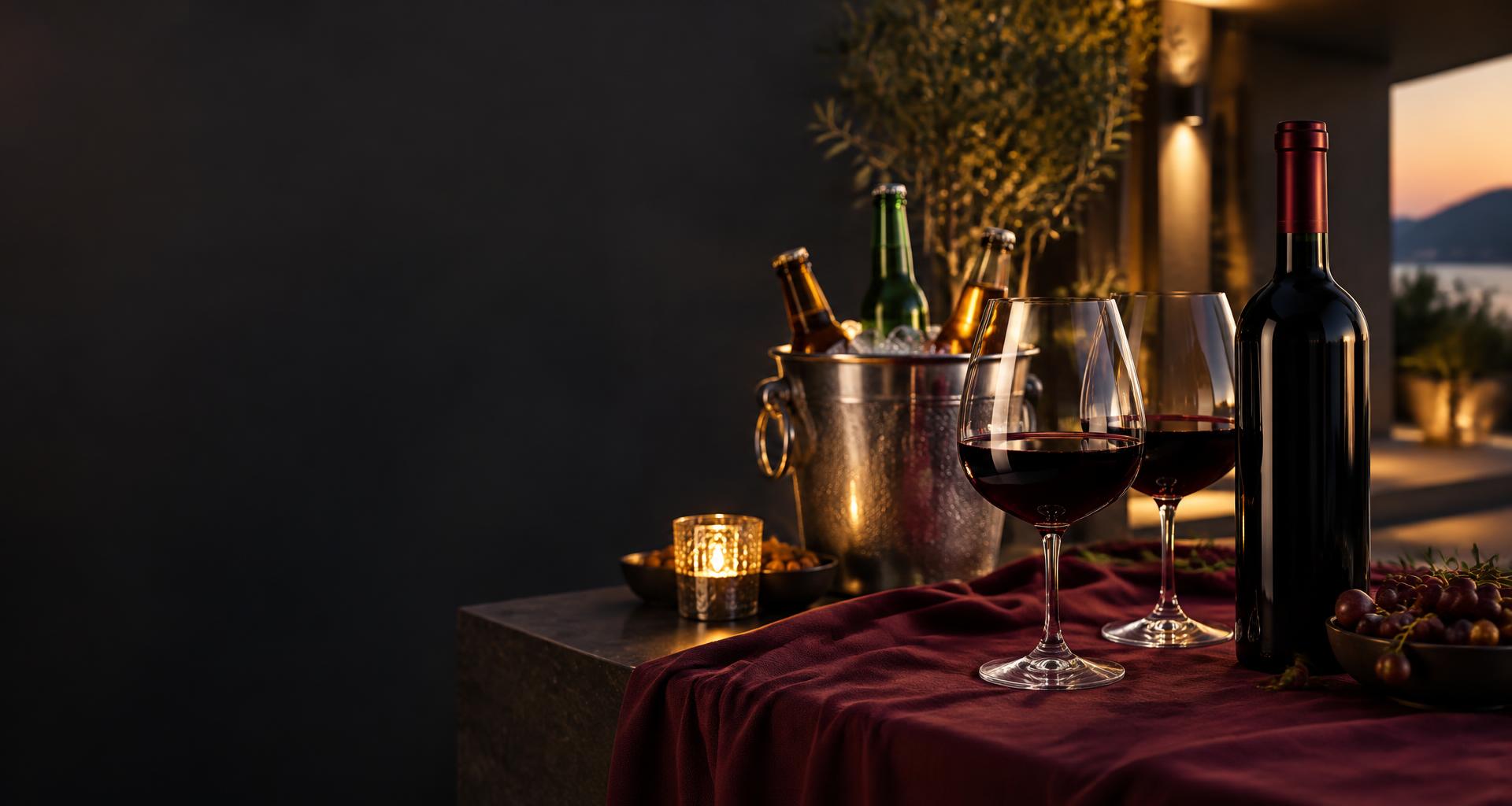 Cena ilustrativa de vinhos em uma varanda